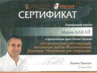 Сертификат врача стоматолога, эстетическая реставрация витальных зубов, курс Гаэтано Паолоне