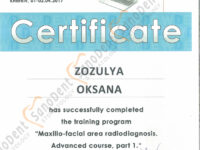 Сертификат врача стоматолога: Maxillo-facial area radiodiagnosis, advanced course